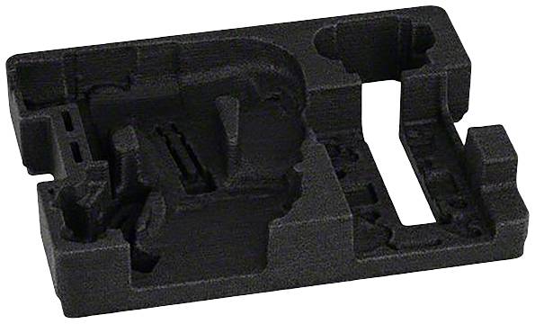 Czarna, formowana wkładka opakowaniowa z pianki z różnymi wycięciami do bezpiecznego mocowania urządzeń.