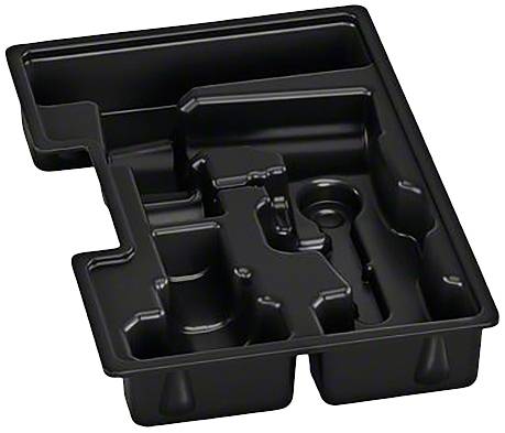 Czarne, prostokątne plastikowe pudełko z wieloma przegródkami o różnych kształtach i rozmiarach, odpowiednie do przechowywania narzędzi lub drobnych elementów.