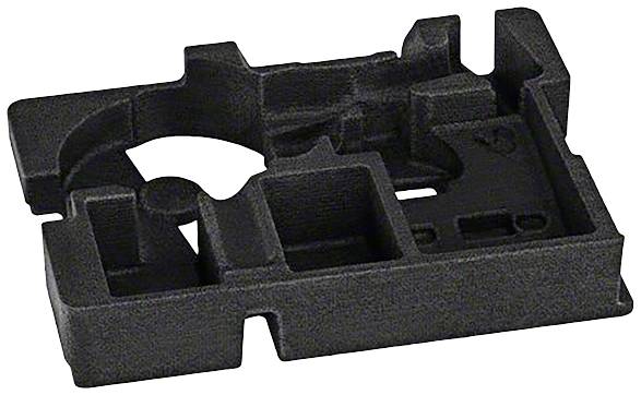 Czarna, ukształtowana część z tworzywa sztucznego z wieloma zagłębieniami i wypukłościami, prawdopodobnie wkładka lub uchwyt do urządzeń technicznych.
