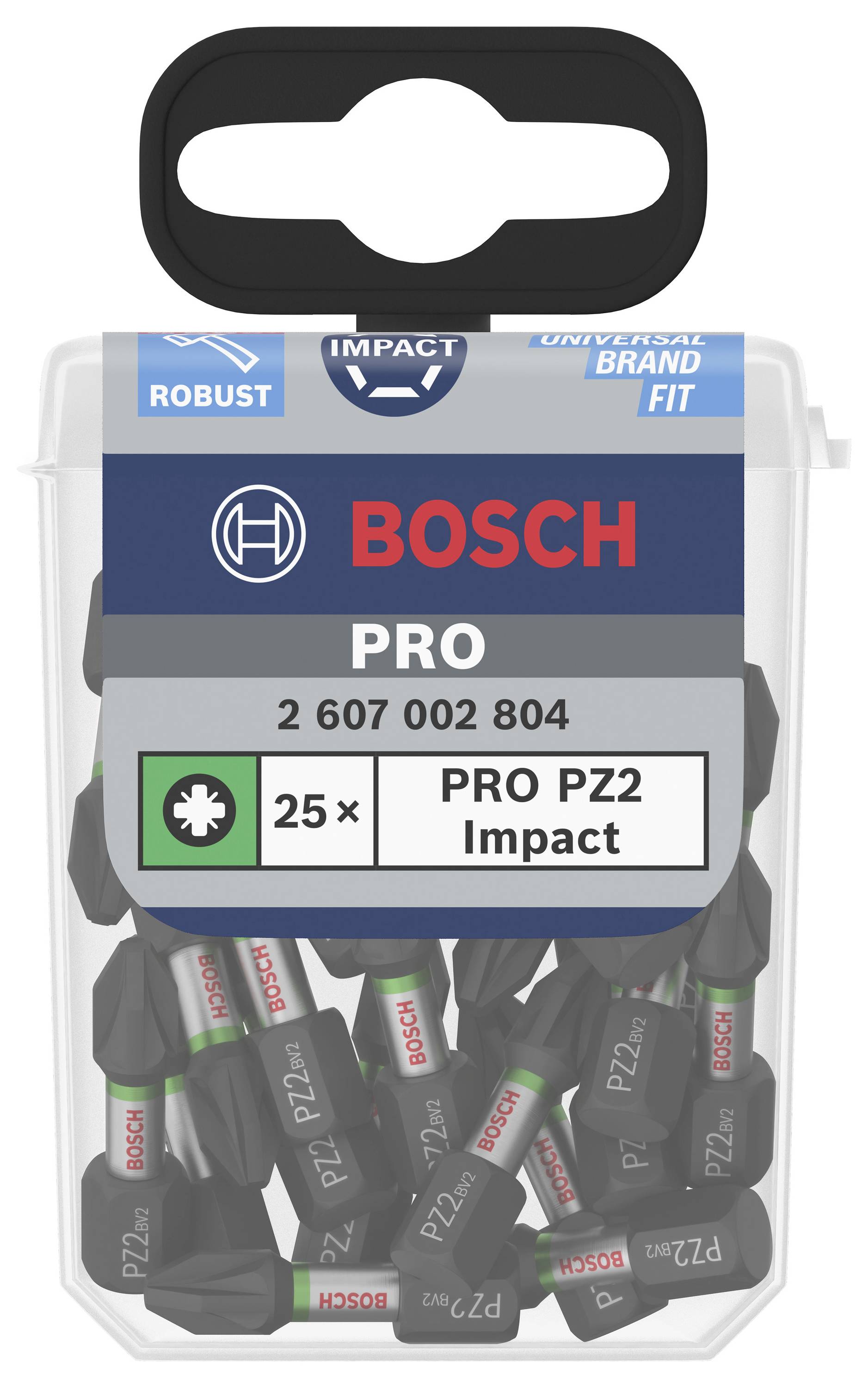 Bity wkrętakowe 'Bosch PRO', 25 sztuk w pojemniku, odpowiednie do PZ2, specjalnie do profesjonalnych zastosowań udarowych.