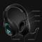 Czarny zestaw słuchawkowy dla graczy z niebiesko podświetlanym logo, mikrofonem, wygodnym wypełnieniem oraz 40-milimetrowymi przetwornikami; wyrazisty i ergonomiczny.