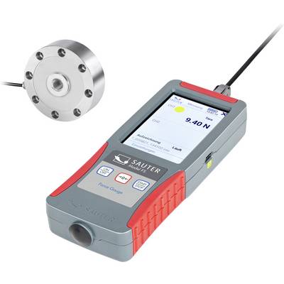 Cyfrowy miernik siły firmy Sauter z okrągłym czujnikiem, wyświetlacz pokazuje 9,40 N. Odpowiedni do precyzyjnych pomiarów i monitoringu.