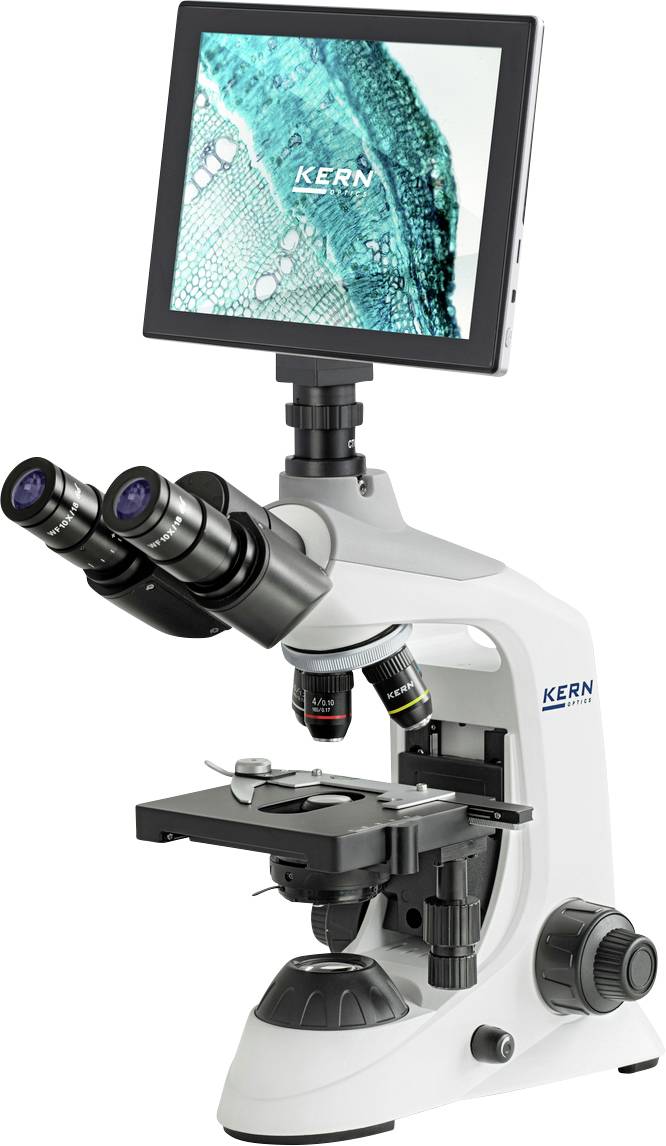 Mikroskop z ekranem, które wyświetla powiększony widok struktury, prawdopodobnie do celów badań naukowych.