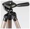 Trójnożny statyw fotograficzny z czarną głowicą i uchwytem oraz wbudowanym poziomem do precyzyjnego ustawienia.