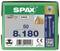 Zielony pakiet wkrętów SPAX. Napis: 8 x 180, 50 sztuk. Zawiera szczegóły numeru produktu i kod QR.