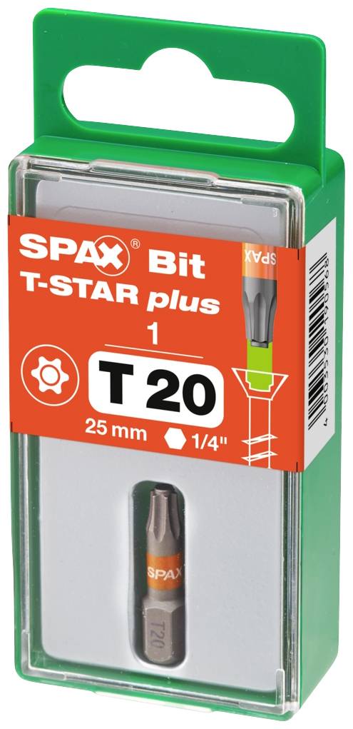 Bit Spax T-STAR plus, rozmiar T20, długość 25 mm, opakowanie z zielonym zawieszeniem.