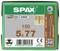 Zielona opakowanie marki śrub Spax, zawierające 150 śrub o rozmiarze 5x77 mm, z kodem QR i informacjami o produkcji.