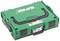 Zielony pojemnik na narzędzia marki Spax z czarną rączką. Naklejka wskazuje liczbę i rozmiar znajdujących się w środku śrub.