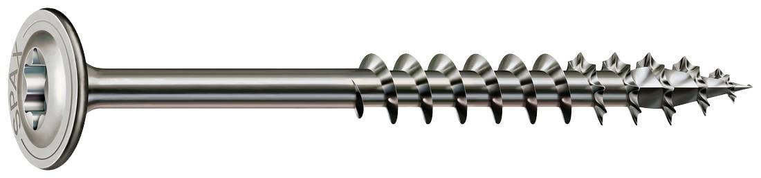 Śruba metalowa z łbem sześciokątnym, gwintem spiralnym i ostrzem, przeznaczona do połączeń drewnianych i metalowych.