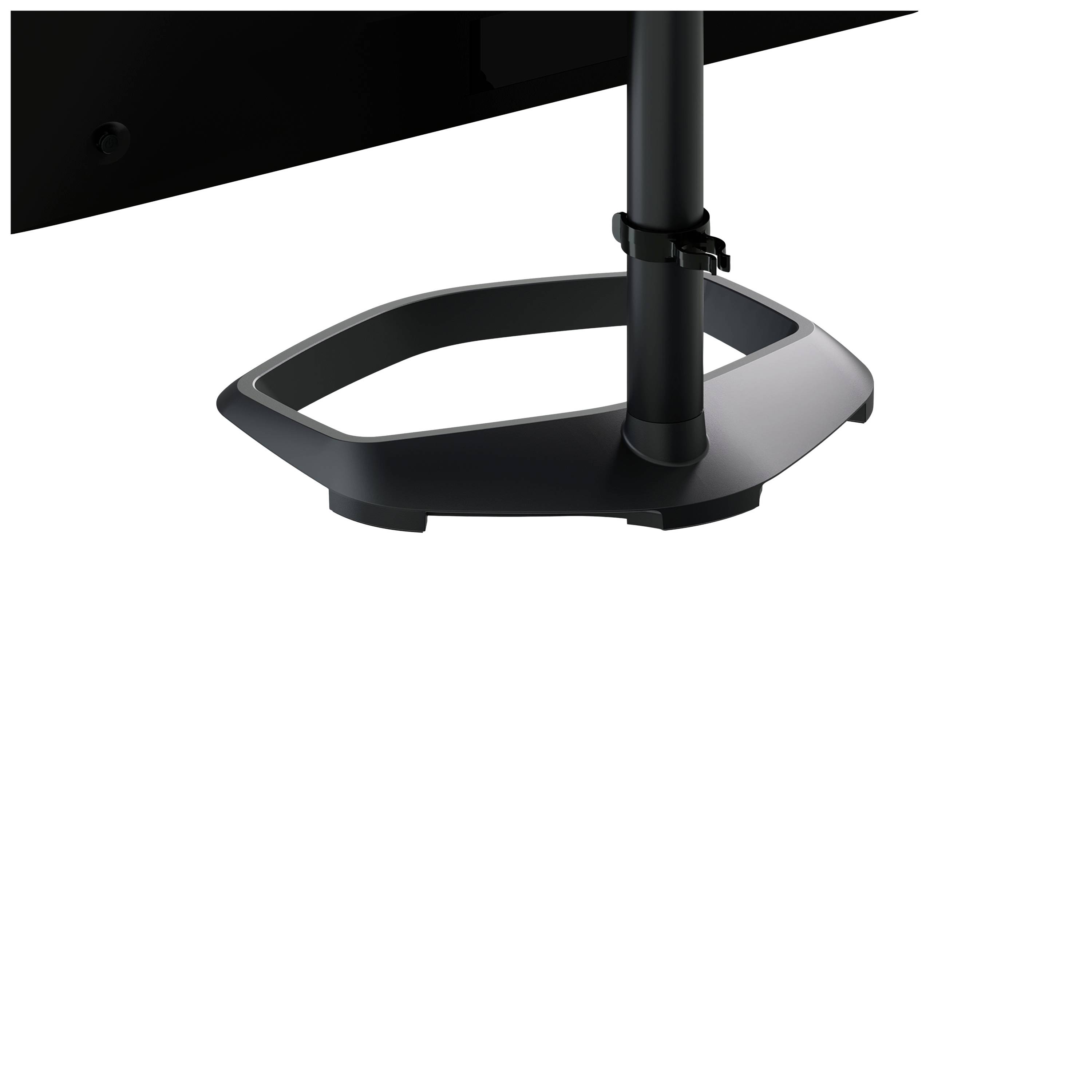 Czarny stojak na monitor z prostokątną podstawą.