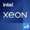 Logo procesora Intel Xeon w5 na niebieskim tle.