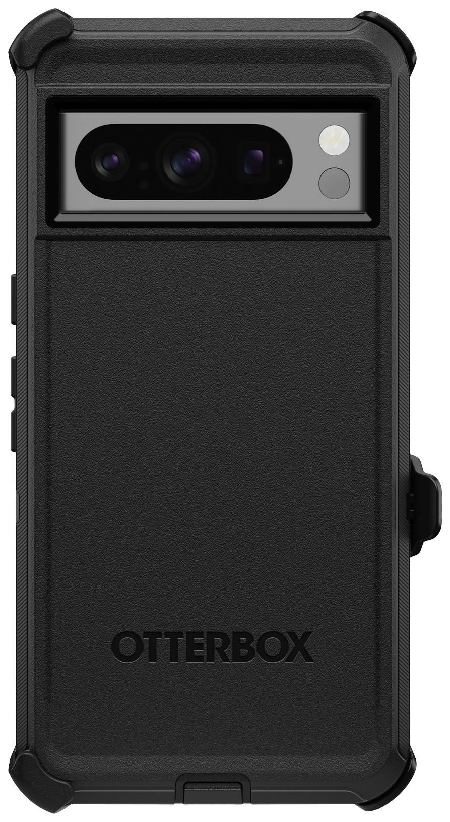 Czarna, wytrzymała obudowa na telefon, specjalnie zaprojektowana do ochrony smartfonów. Wycięcie na kamerę u góry, nazwa marki 'OtterBox' na dole.