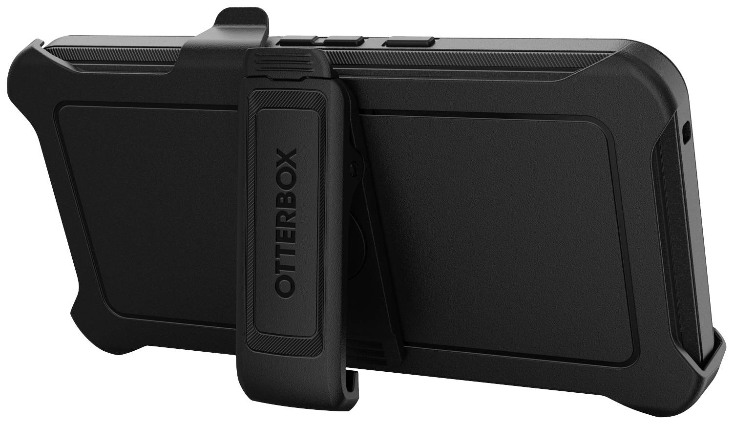 Czarne etui na smartfona widziane od tyłu z składaną podstawką, nazwa marki 'Otterbox' widoczna na podstawce.