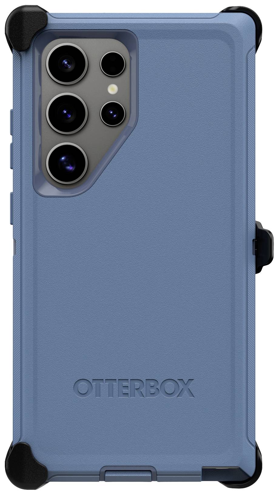 Niebieski pokrowiec ochronny OtterBox dla telefonu z czterema obiektywami kamery, o wytrzymałej konstrukcji chroniącej przed wstrząsami.