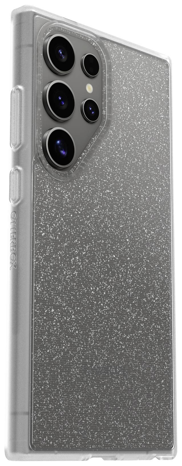 Smartfon z wieloma obiektywami aparatu z tyłu, wyposażony w lśniącą, przezroczystą obudowę.