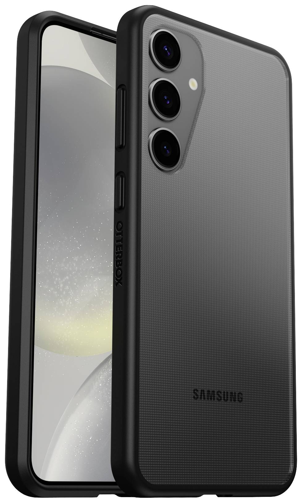 Czarny smartfon z trzema obiektywami aparatu z tyłu w wytrzymałej obudowie, prawdopodobnie zapewniającej dodatkową ochronę.