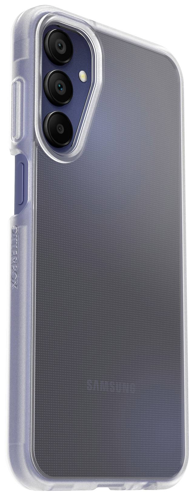 Smartfon w przezroczystej obudowie z trzema obiektywami kamery z tyłu.
