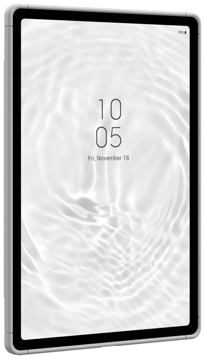 Tablet z falistym tłem. Na ekranie wyświetlana jest godzina '10:05' oraz data 'Piątek, 18 listopada'.