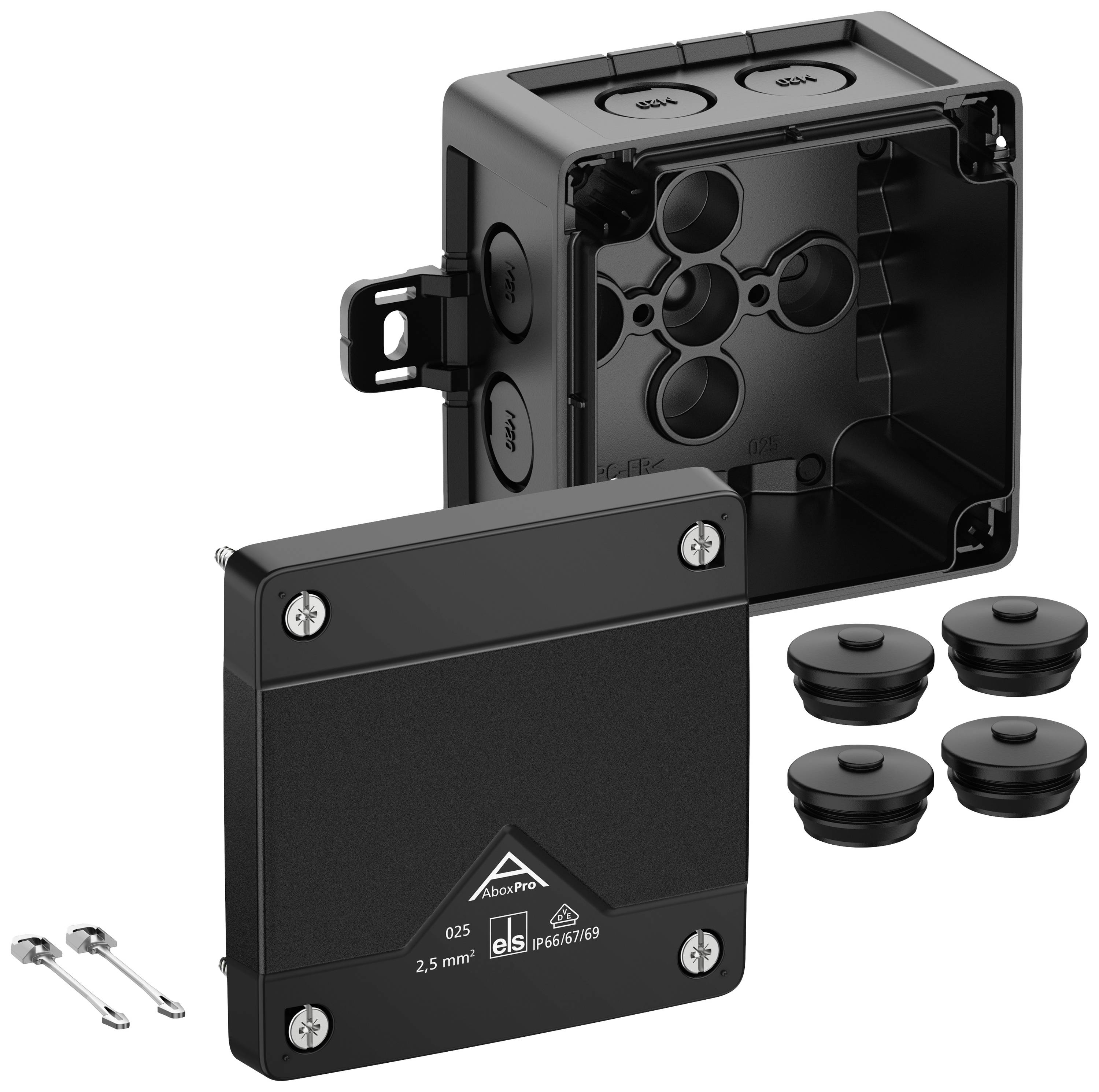 Розподільна коробка Spelsberg Abox Pro 025 AB-L/sw, IP66, IP67, IP69, (Д x Ш x В) 92 x 92 x 60 мм, чорна, 1 шт.