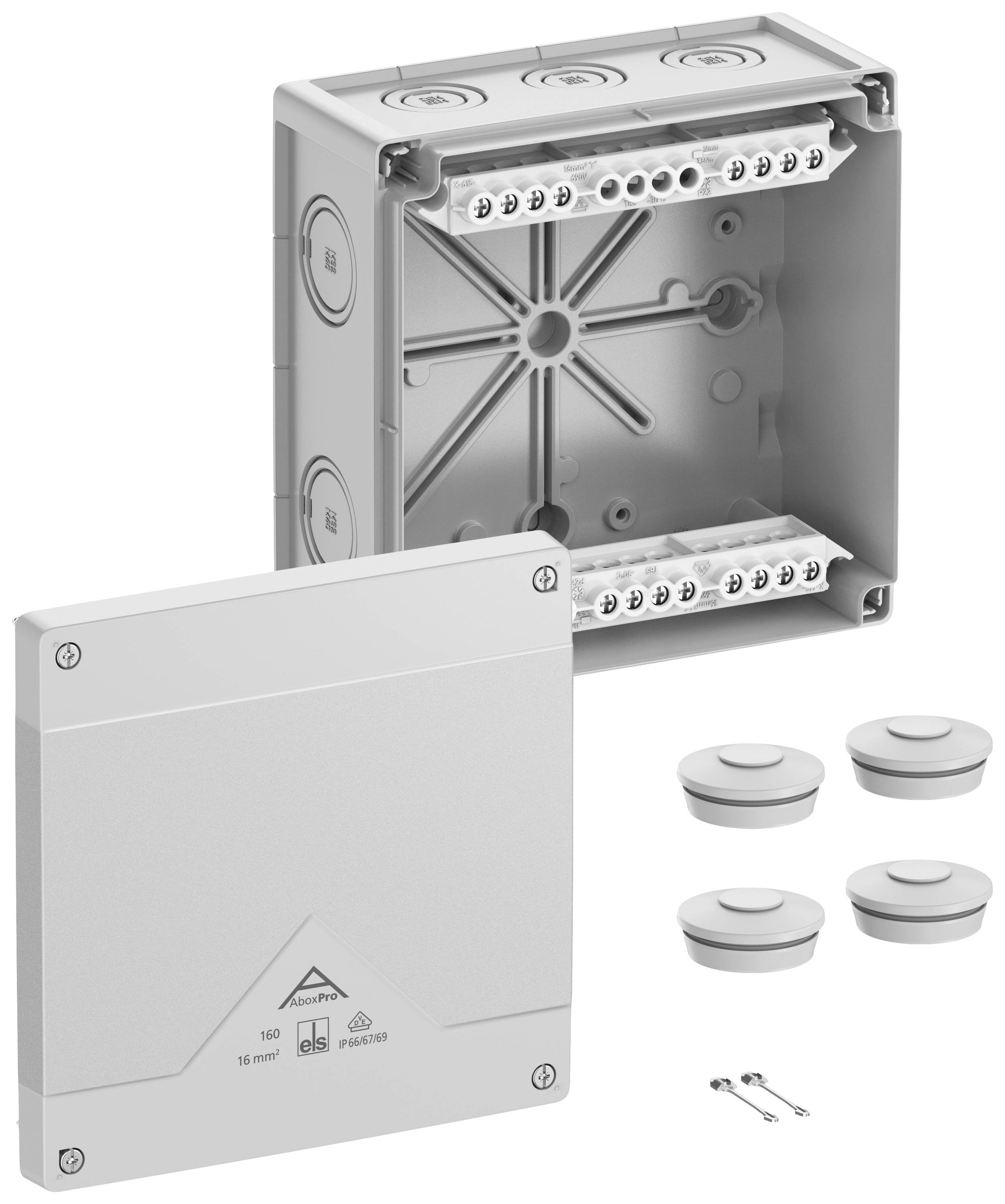 Розподільна коробка Spelsberg Abox Pro 160-16², IP66, IP67, IP69, (Д x Ш x В) 182 x 182 x 90 мм, сіра, 1 шт.