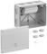 Szaro-biała puszka przyłączeniowa z zdejmowaną pokrywą, wewnątrz wyposażona w listwy zaciskowe. Nadaje się do instalacji elektrycznych. Zawiera dodatkowe zaślepki i śruby.