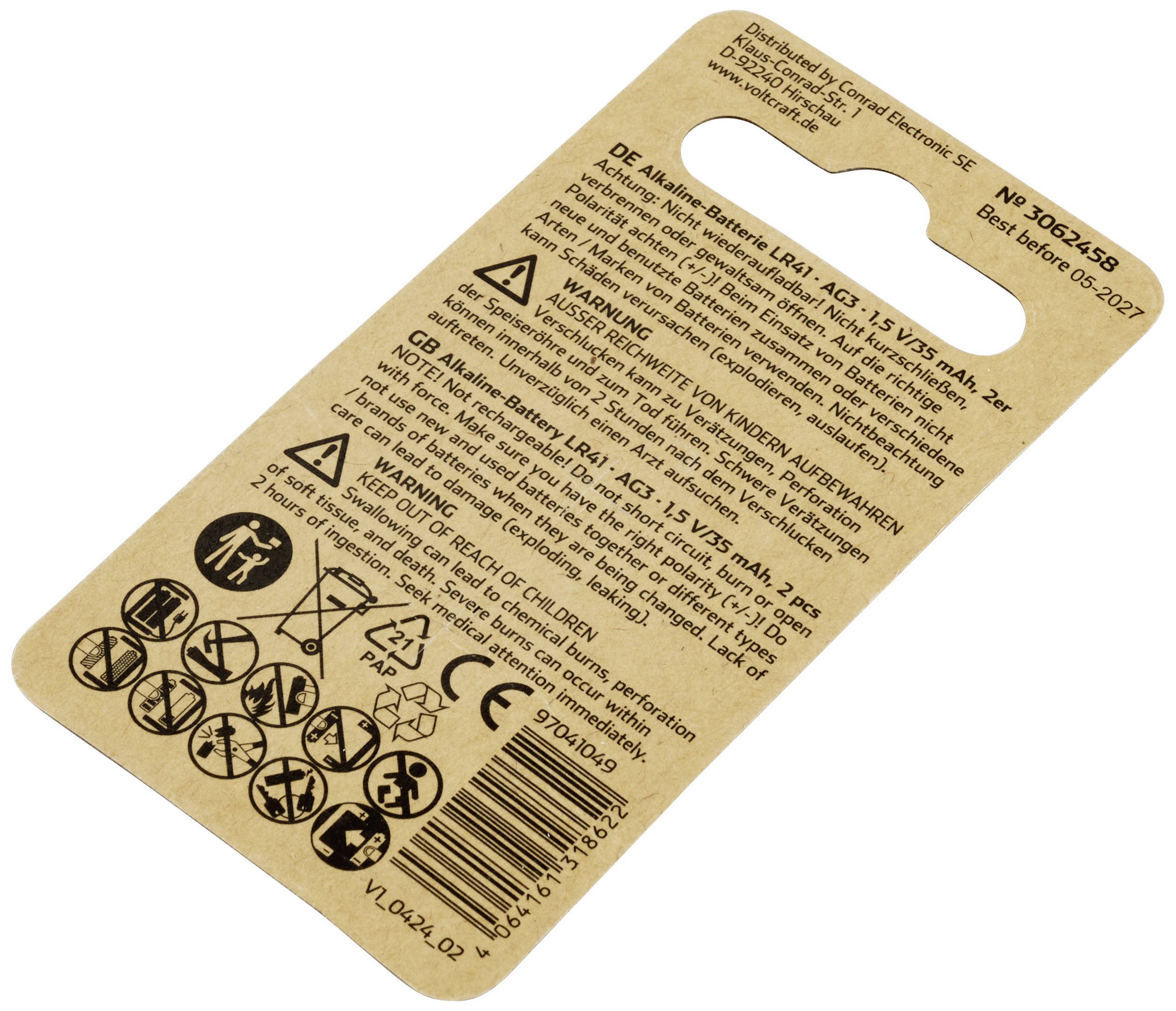 Tylna strona opakowania baterii z informacjami dotyczącymi bezpieczeństwa i piktogramami. Zawiera wskazówki dotyczące prawidłowego użytkowania i utylizacji baterii.