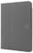 Szara etui na tablet w stylu folio, zamknięte, z subtelnym logo w pobliżu prawego dolnego rogu.