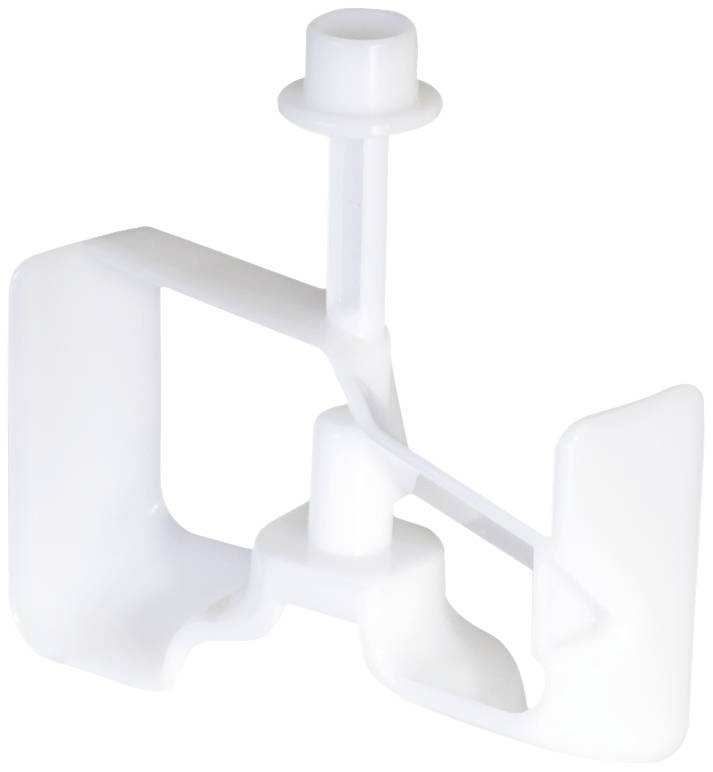 Biała, plastikowa końcówka w kształcie trzepaczki do robota kuchennego, używana przy mieszaniu składników.