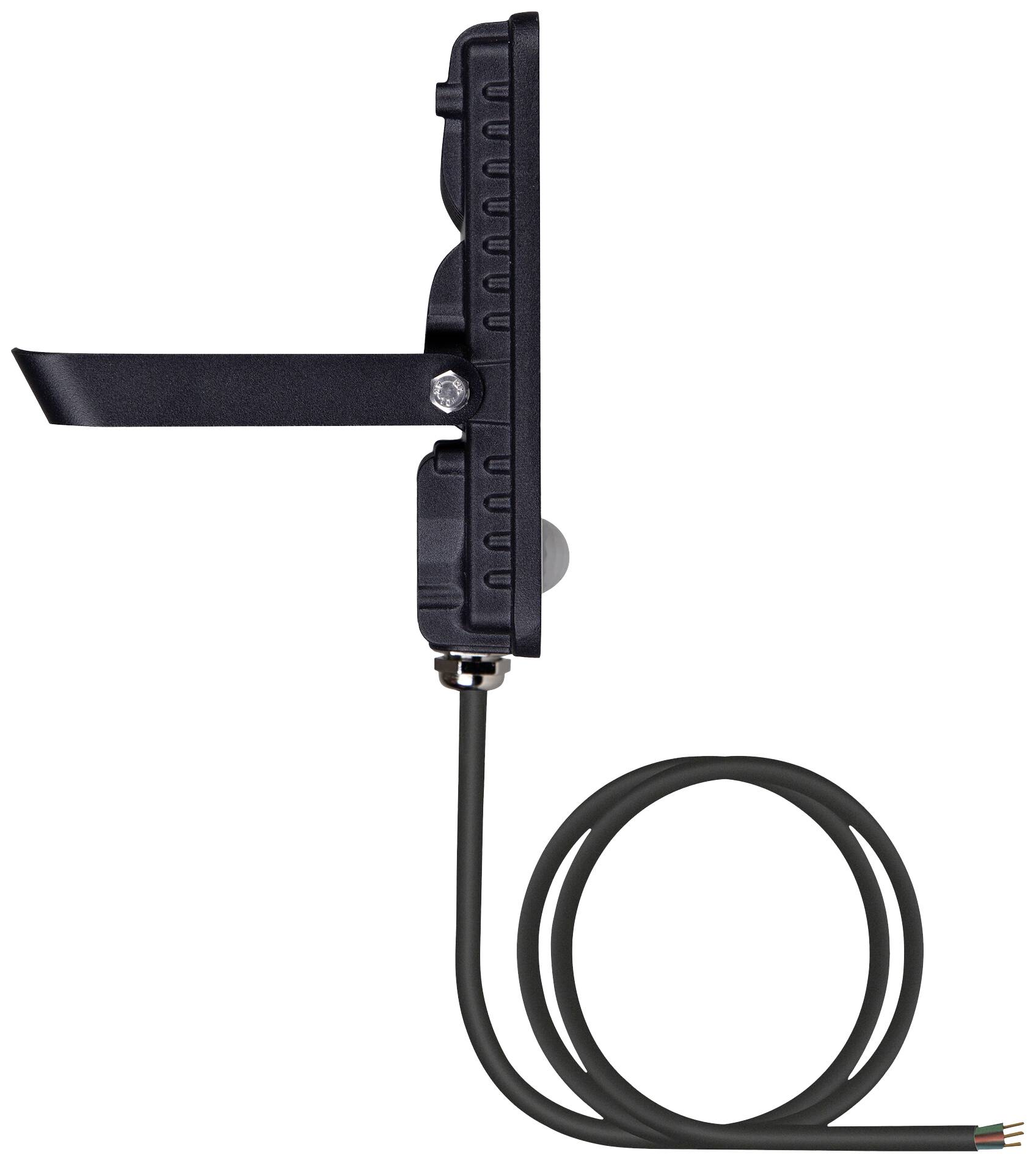 Widok z boku czarnego, zamontowanego na ścianie urządzenia z przewodem, używanego do zasilania energetycznego.