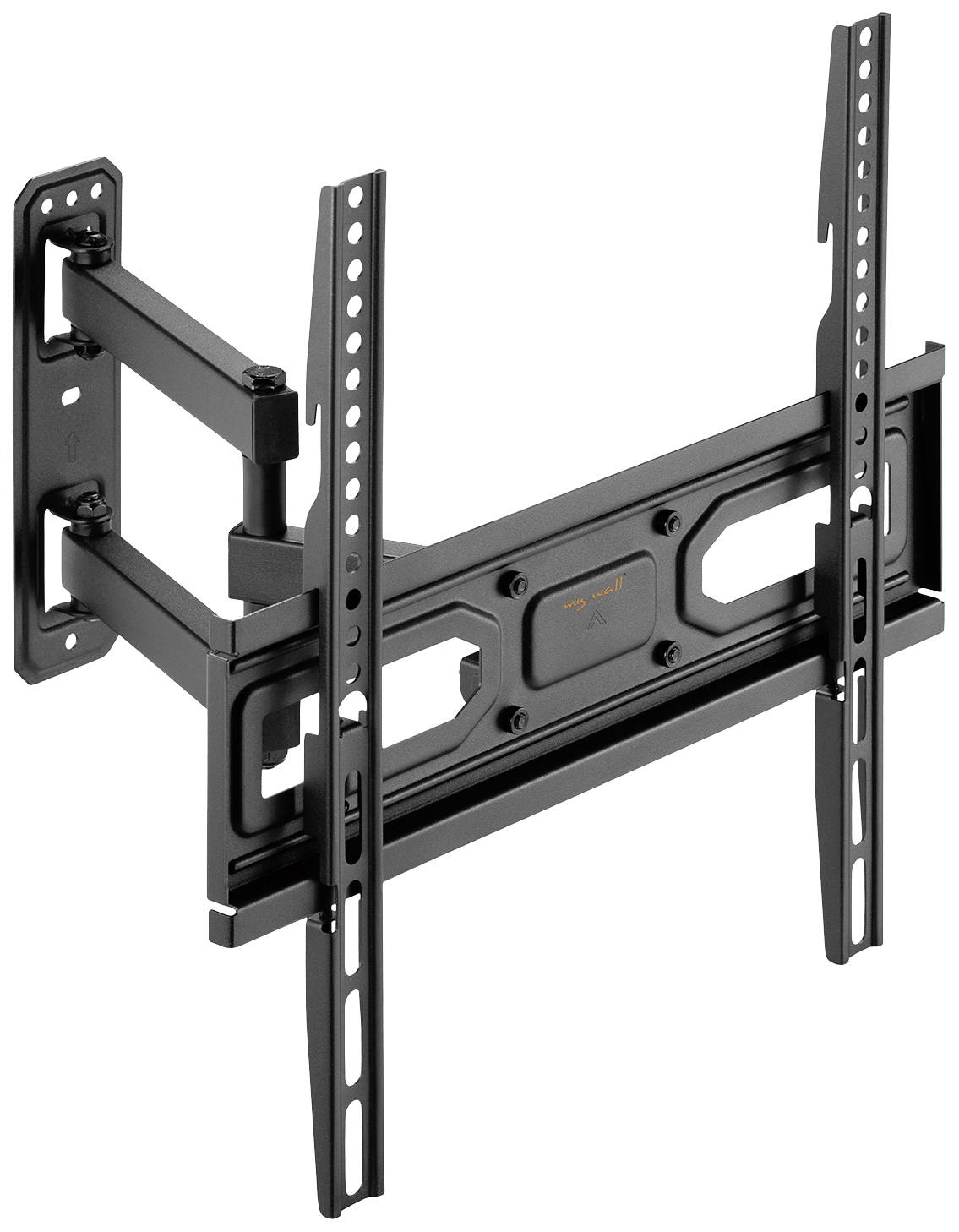 Uchwyt ścienny do telewizorów płaskich z obrotowym ramieniem i regulowanymi mocowaniami do zamontowania na ścianie.