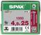 Zielona opakowanie wkrętów SPAX, rozmiar 4,5x25 mm, z kodem QR, logo marki oraz napisem 'Made in Germany'.