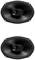 Dwa czarne owalne głośniki, z dwiema mniejszymi jednostkami głośnikowymi pośrodku każdego z nich, na białym tle.