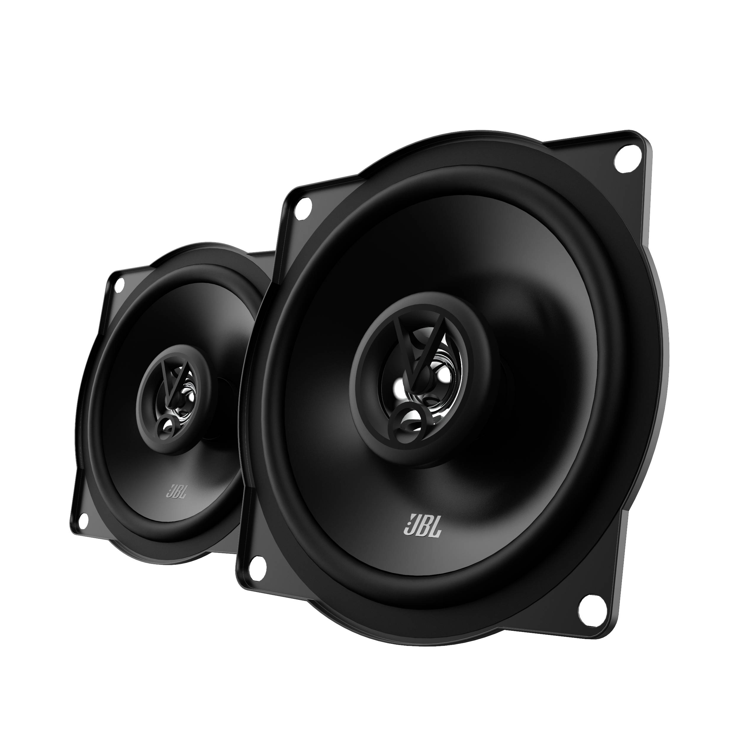 Dwa czarne głośniki z widocznym logo marki, umieszczone obok siebie, podkreślają jakość dźwięku i nowoczesny design.