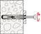 Diagram przedstawia wkręt wkręcany w ścianę za pomocą kołka rozporowego. Kołek rozszerza się i mocno trzyma się ściany.