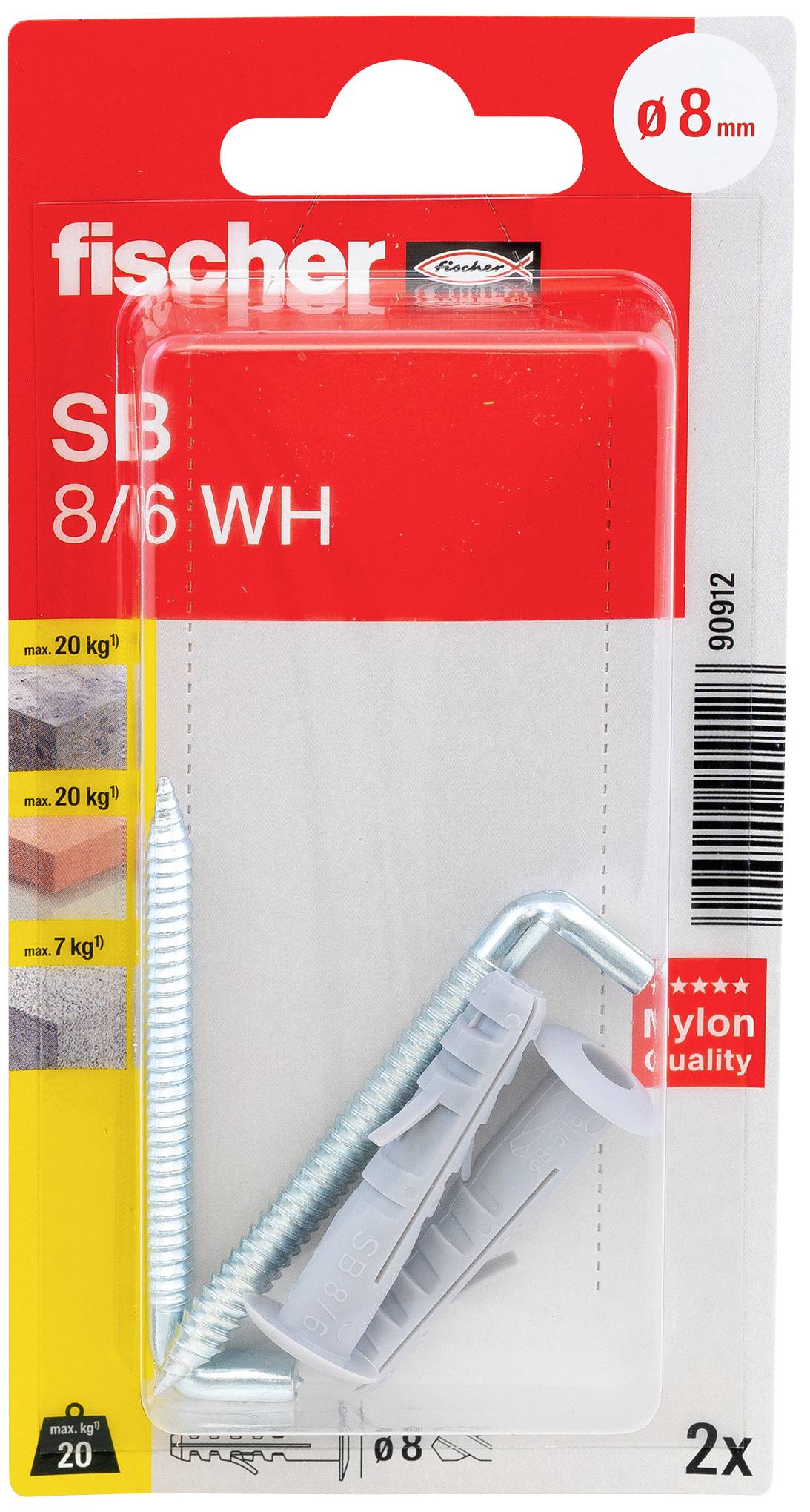 Дюбель Fischer 090912 SB 8/6 WH K NV 40 мм 1 комплект