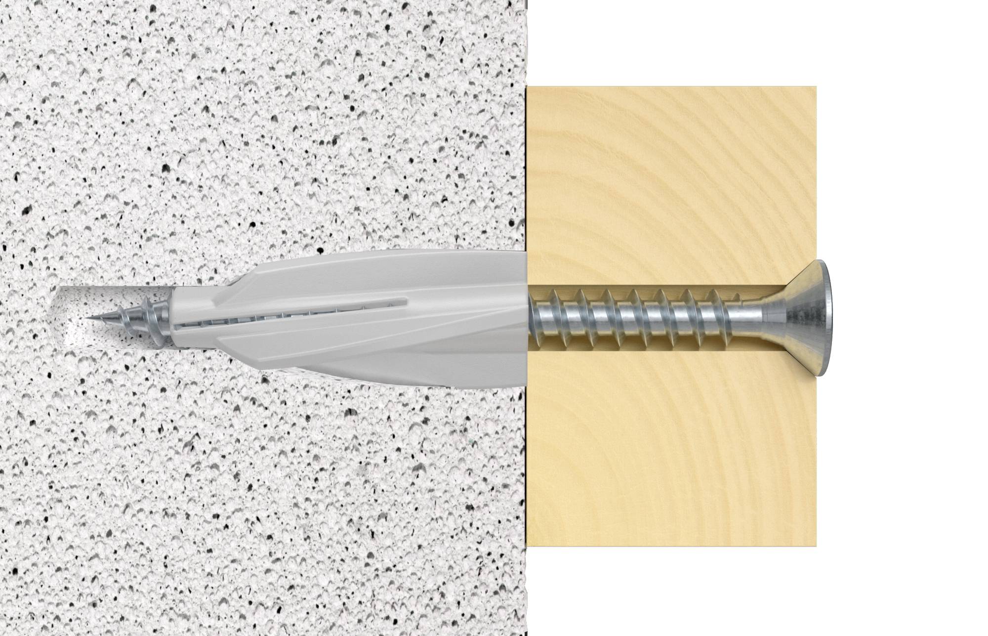 Dwuczęściowe zdjęcie: Po lewej stronie wkręt w betonie, po prawej wkręt w drewnie. Porównanie prezentuje różne techniki mocowania.