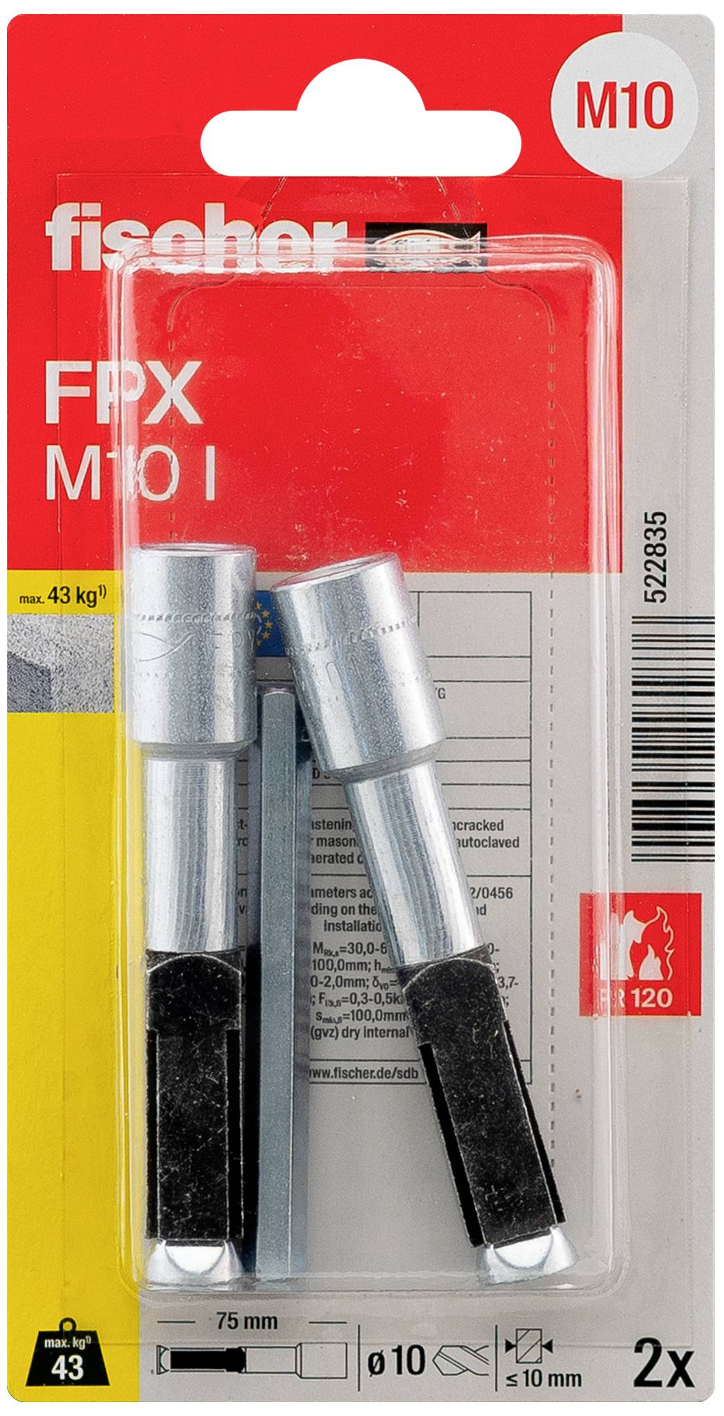 Анкер для газобетону Fischer 522835 FPX M10 I K NV, 1 комплект