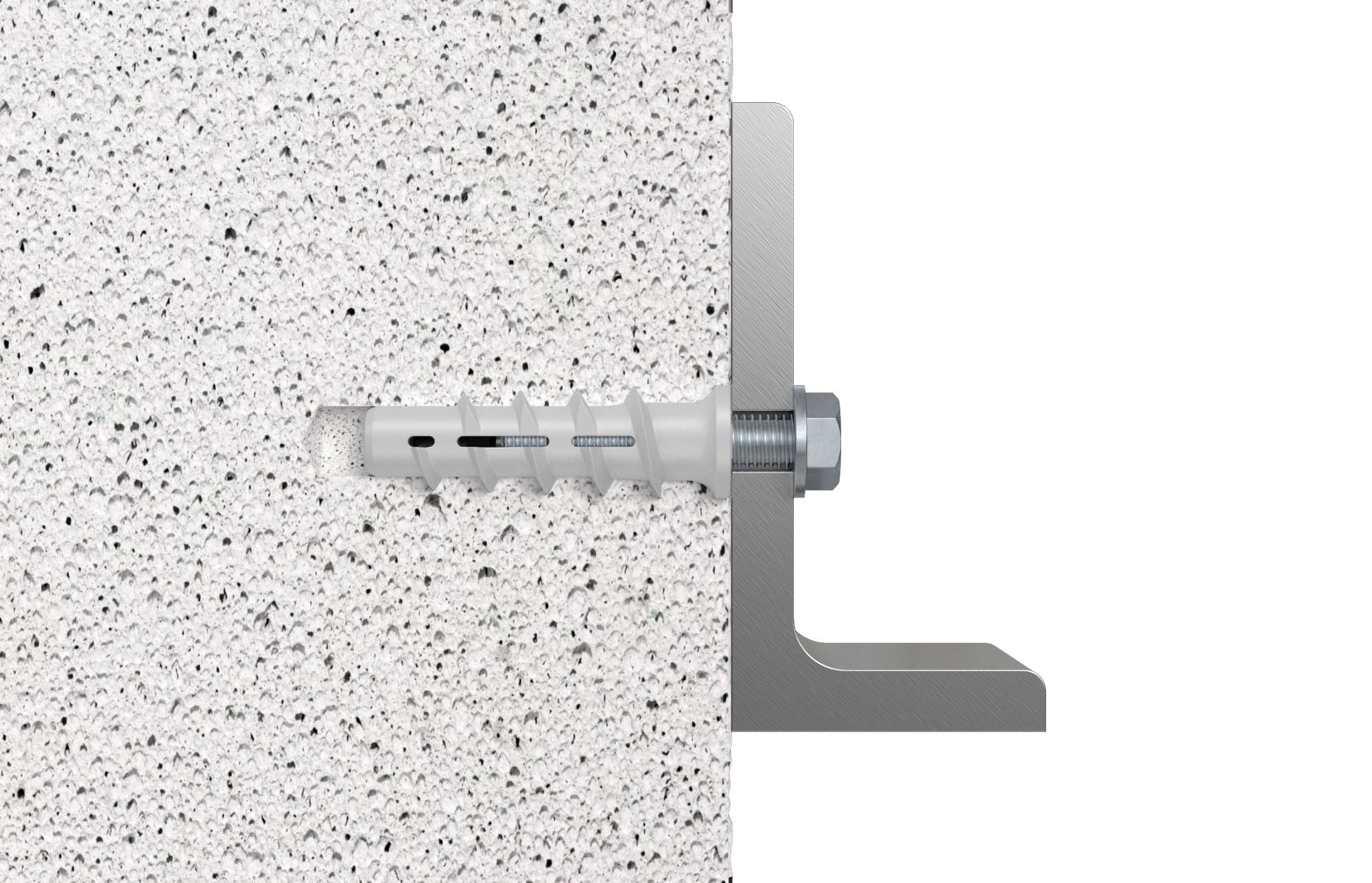 Metalowy wkręt i kołek zamontowane w murze, prezentujące koncepcję mocowania ściennego z mocowaniem kątowym w prawym kącie.