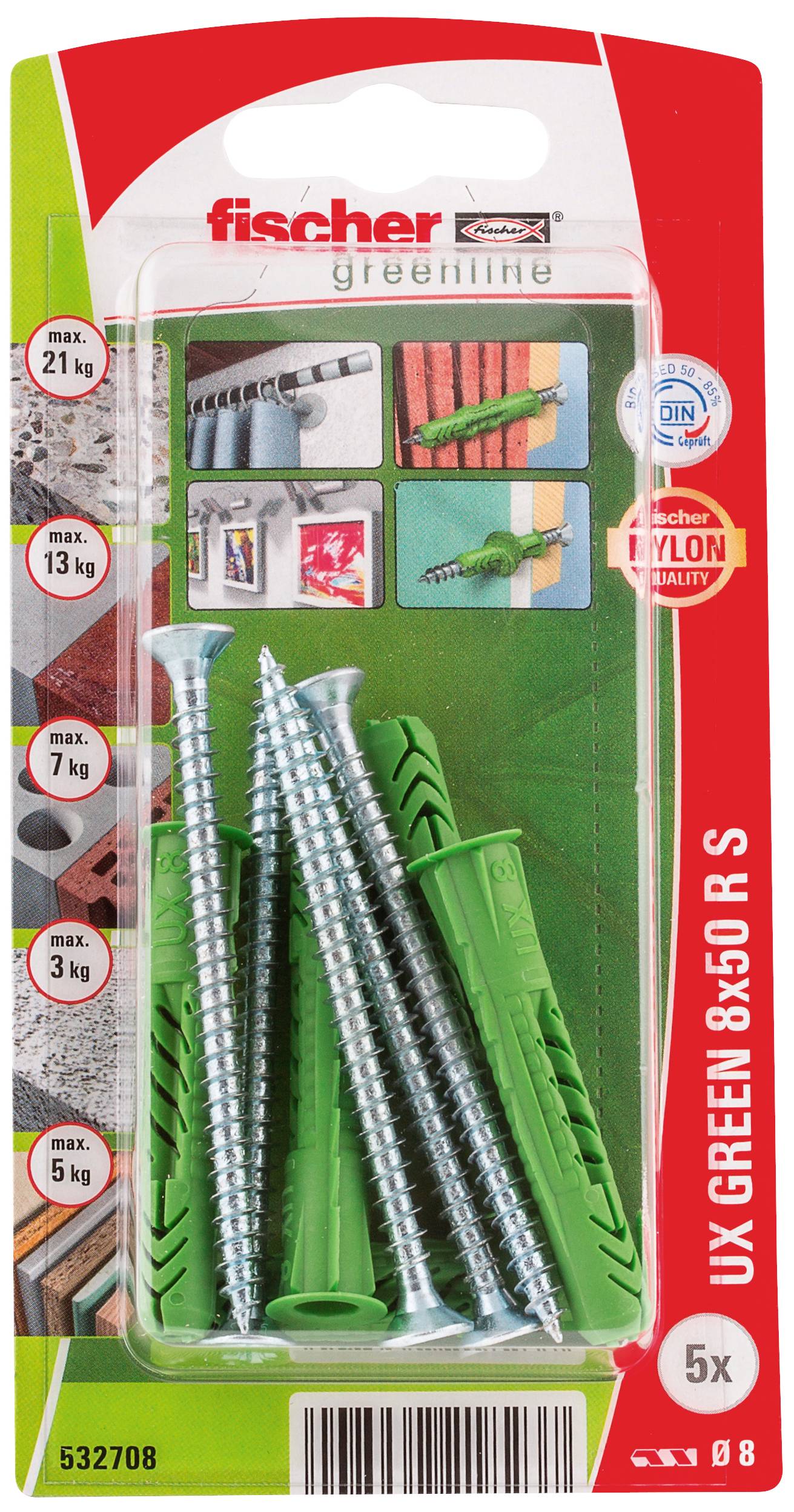 Fischer 532708 UX Green 8 x 50 R S K NV Універсальний дюбель 50 мм 8 мм 1 комплект