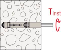 Urządzenie pomiarowe jest wmontowane w ścianę. Po prawej stronie urządzenia widnieje napis 'Tinst'. Strzałka wskazuje kierunek zgodny z ruchem wskazówek zegara wokół napisu 'Tinst'.
