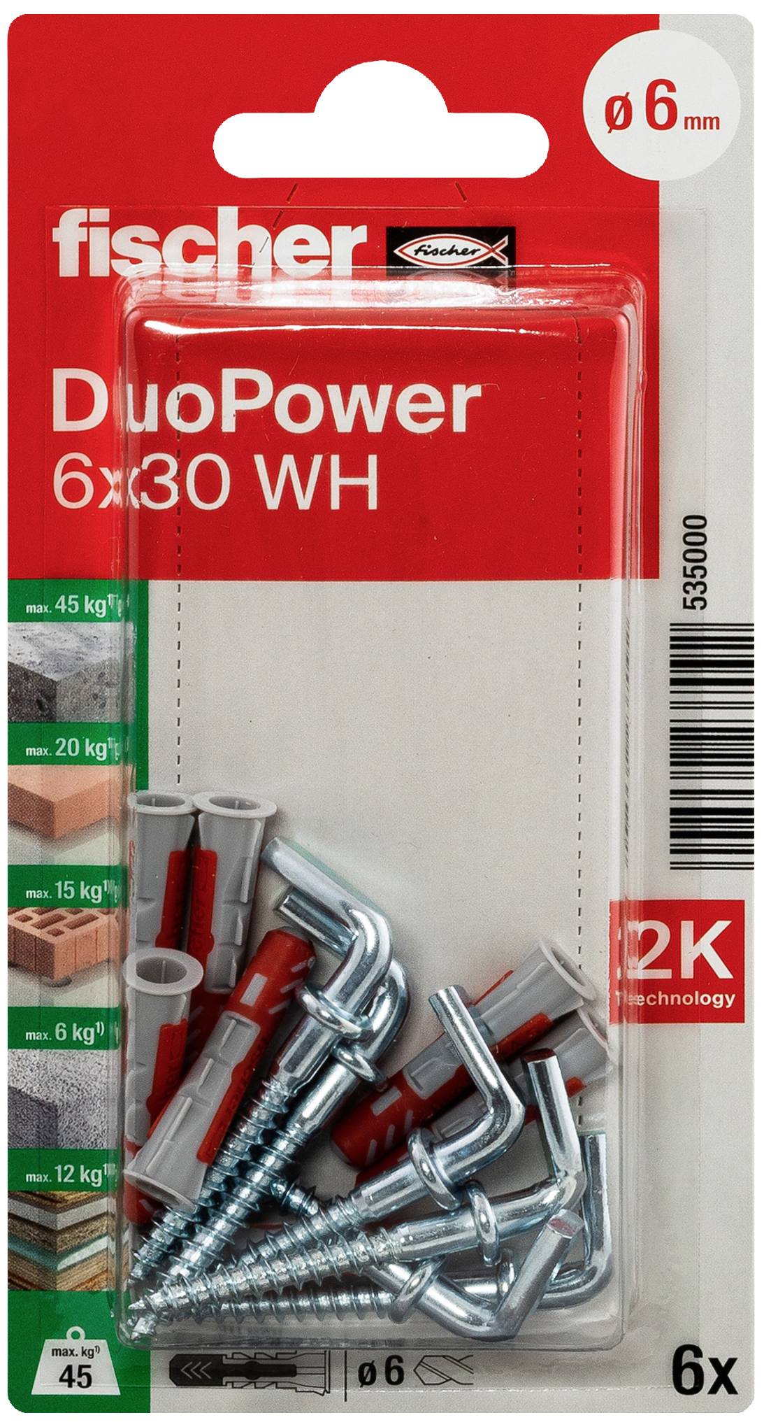 Fischer 535000 DuoPower 6 x 30 WH K NV Набір дюбелів 30 мм 6 мм 1 комплект