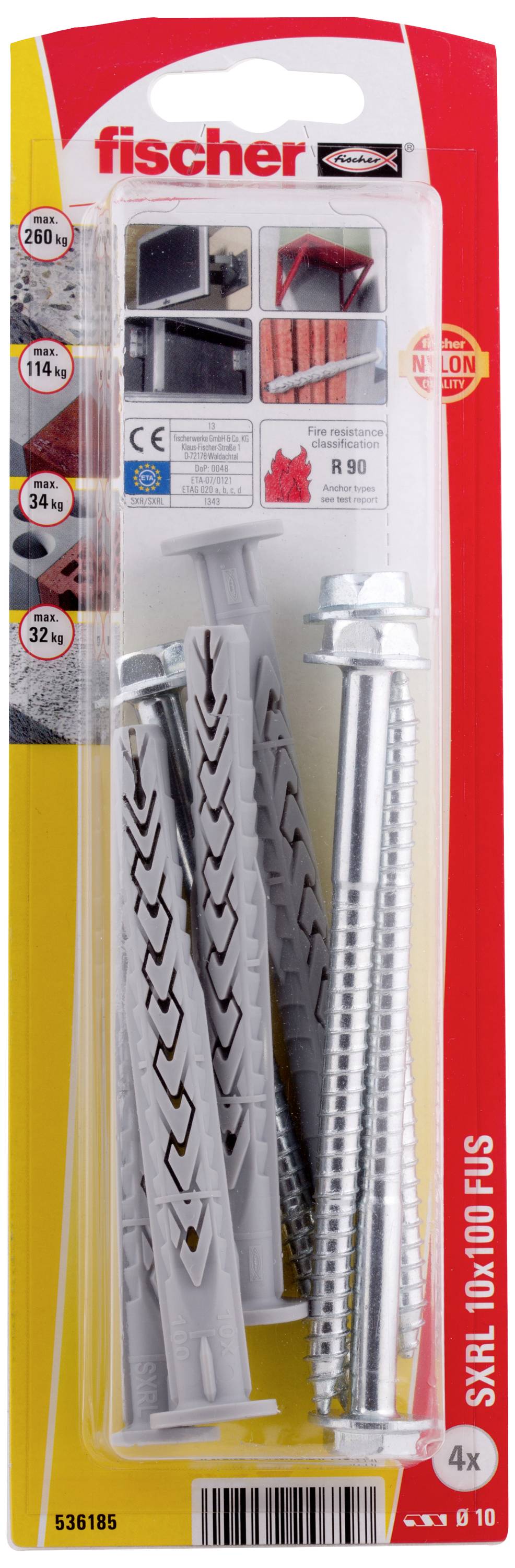 Fischer 536185 SXRL 10 x 100 FUS K NV Монтажний штифт збільшеної довжини 100 мм 1 комплект