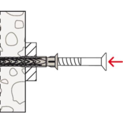Diagram przedstawia śrubę montowaną w ścianie. Śruba jest oznaczona strzałką z lewej strony, wskazującą kierunek wkręcania.