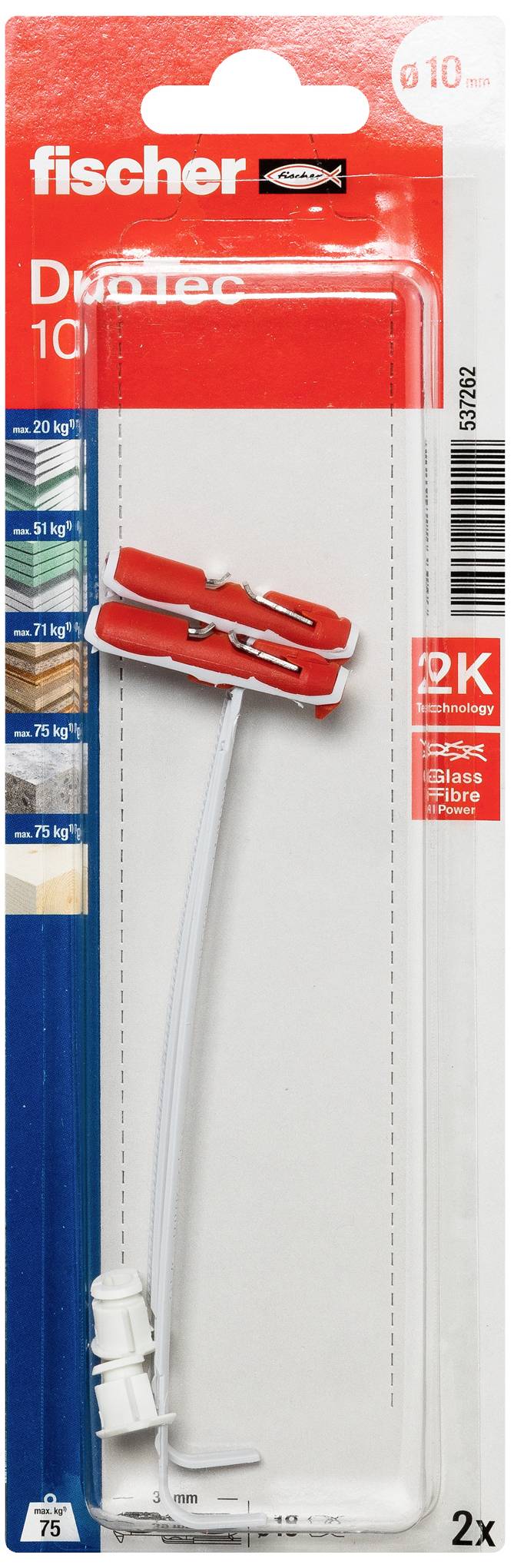 Fischer 537262 Дюбель Fischer DuoTec 10 K NV 50 мм 1 комплект