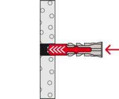 Diagram przedstawia kołek rozporowy w ścianie. Kołek jest rozłożony i mocno trzyma się podłoża. Strzałki wskazują kierunek rozprężania.