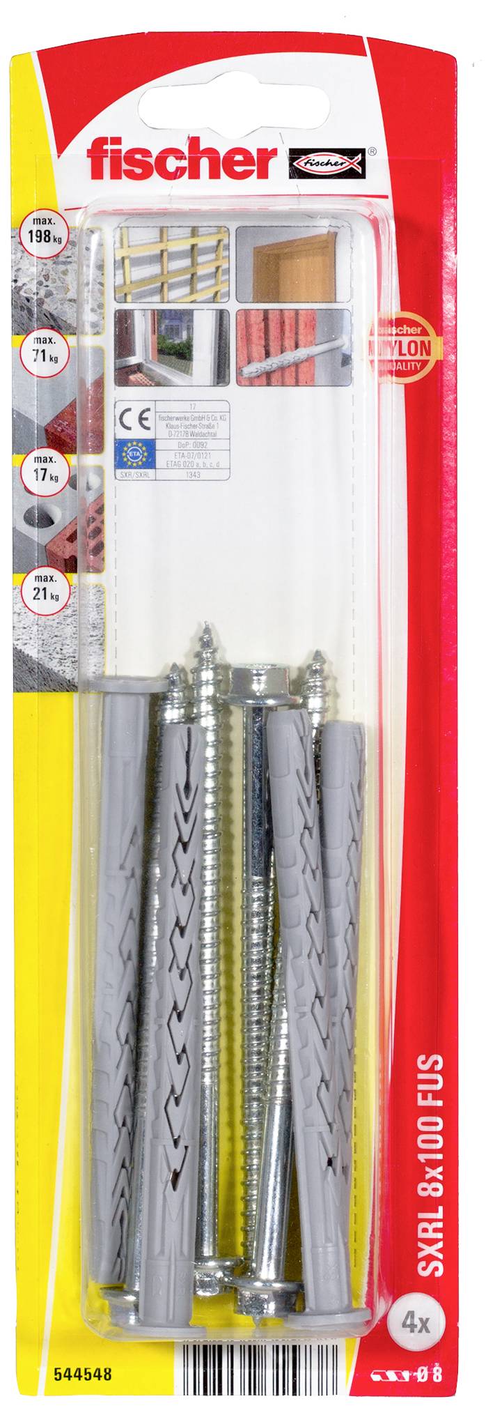 Fischer 544548 SXRL 8 x 100 FUS K NV Монтажний дюбель зі збільшеною довжиною 100 мм 1 комплект