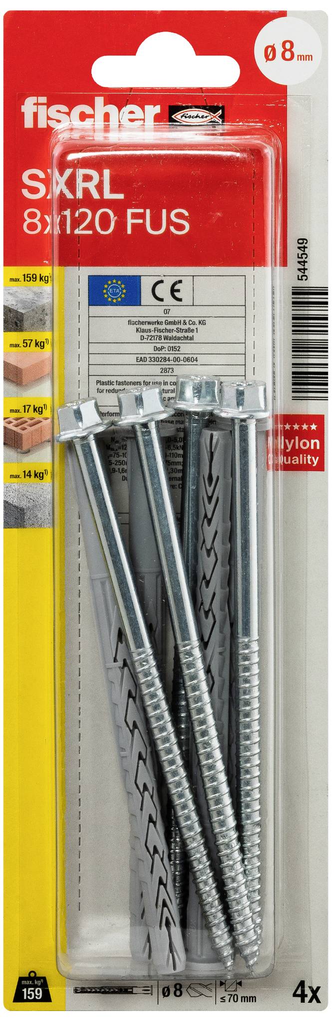 Fischer 544549 SXRL 8 x 120 FUS K NV Монтажний дюбель зі збільшеною довжиною 120 мм 1 комплект