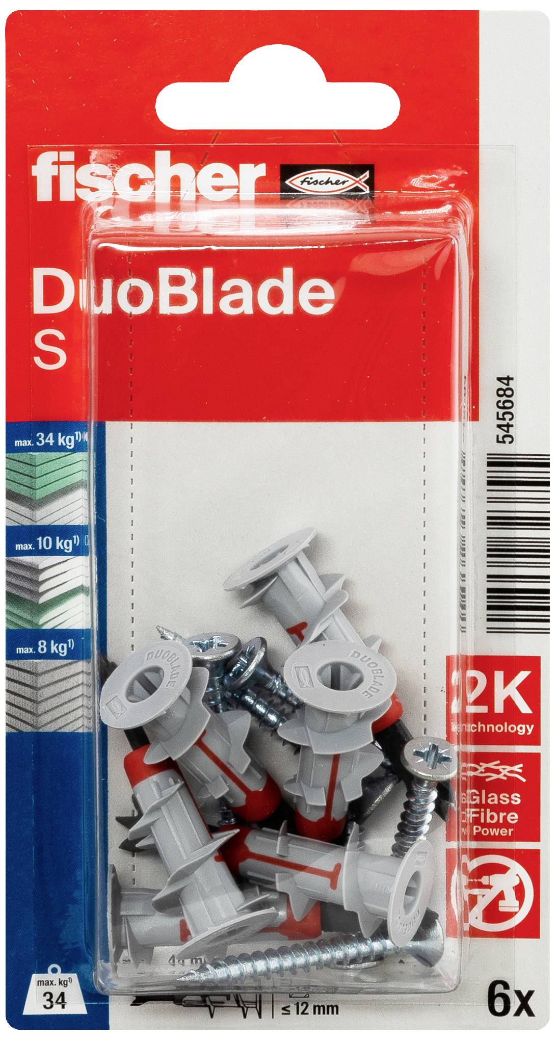 Дюбелі для гіпсокартону Fischer 545684 DuoBlade S K NV, 1 комплект