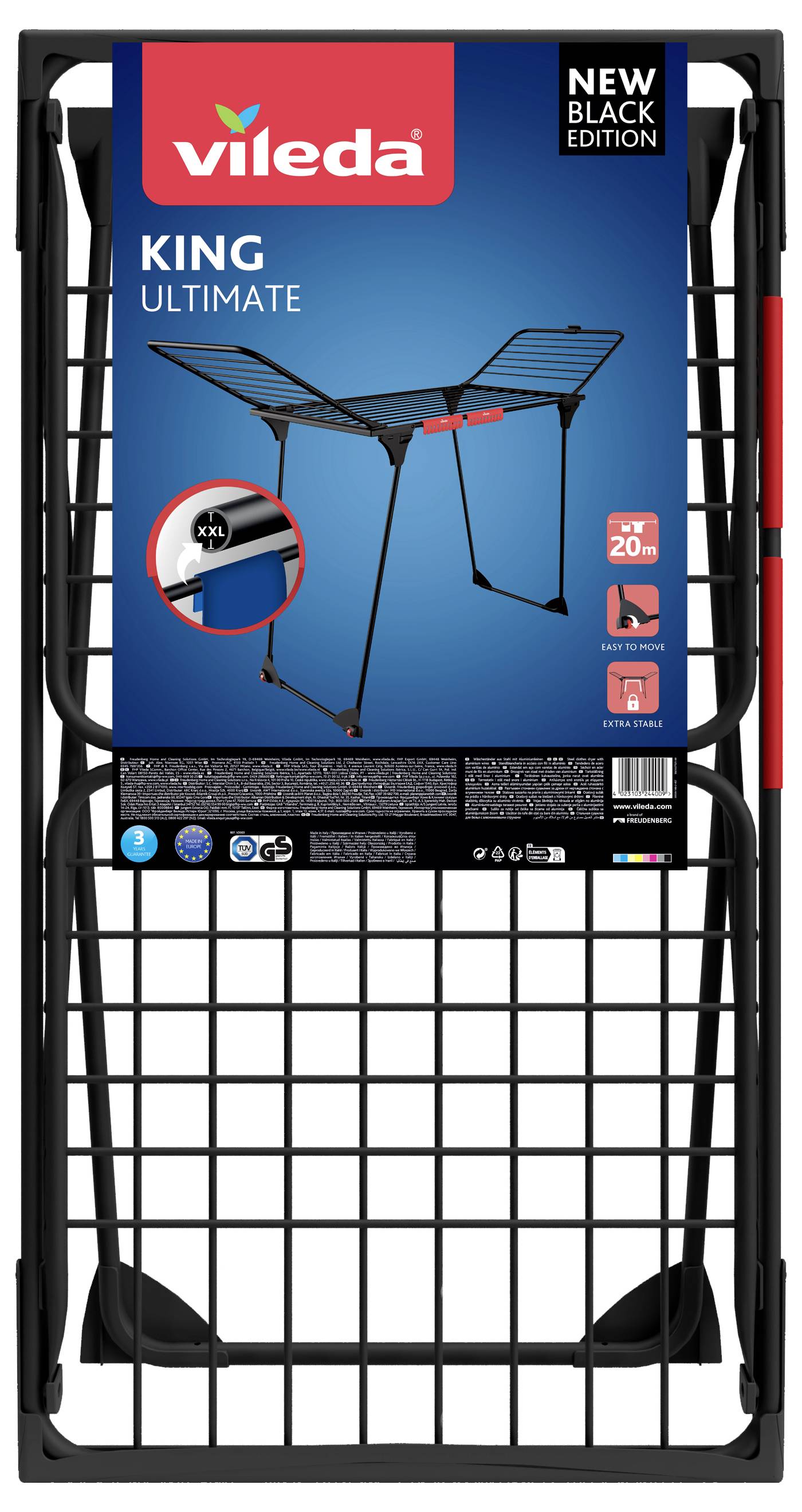 Стійка для білизни Vileda KING Ultimate Black Edition, площа сушіння: 20 м, чорна, 1 шт. 174097