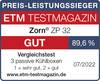 'Pieczęć magazynu testowego ETM: Zwycięzca w kategorii cena-jakość. Zorn ZP 32, ocena: dobry (89,6%), test porównawczy pasywnych lodówek turystycznych, wydanie 07/2022.'